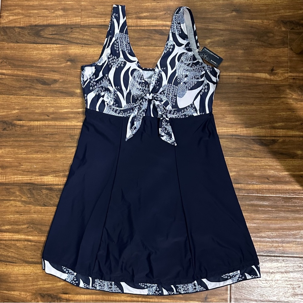 Summer Mae Navy Floral Tie Front Swim Dress One-Piece XXL NWT - Picture 2 of 9